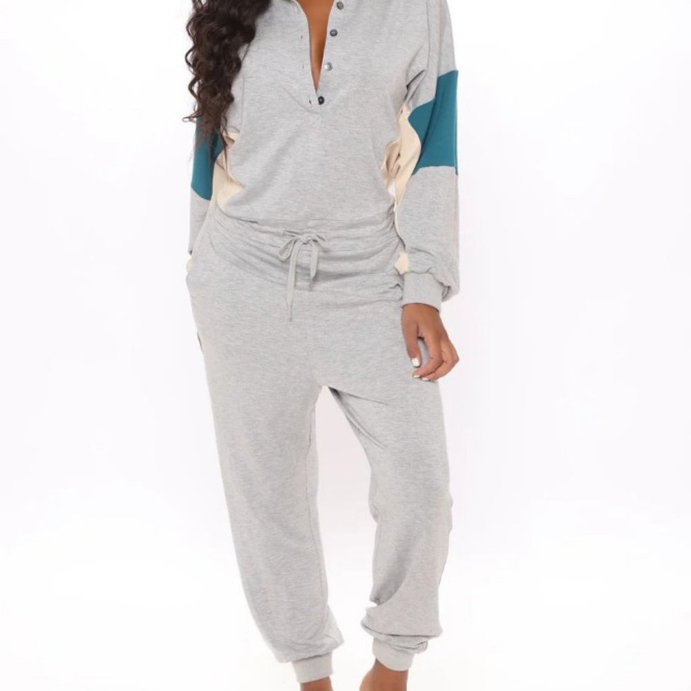 Gray sweat jumpsuit